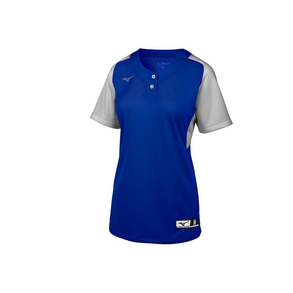 Camisas Mizuno Softball Aerolite 2-Button - Mulher - Azul Marinho/Cinzentas - JNPQG2374